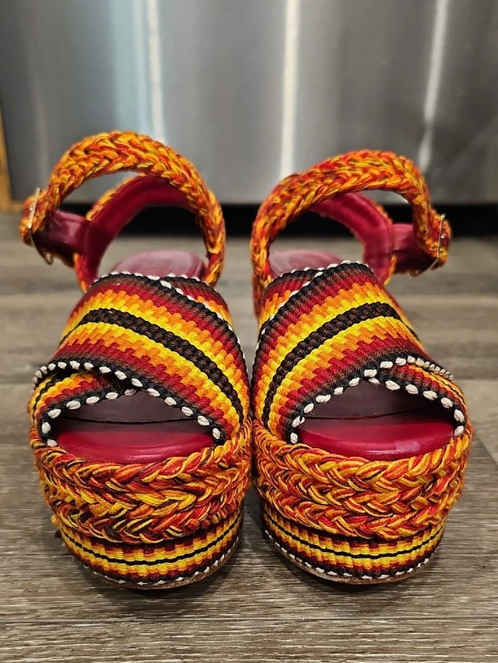 [Like NEW] ANTOLINA Paris Multicolor Platform Sandals Woven Red, Yellow, Black